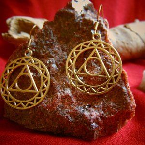 Golden Brass Triangle Magic Earring hippie and boho style spiritual and festive